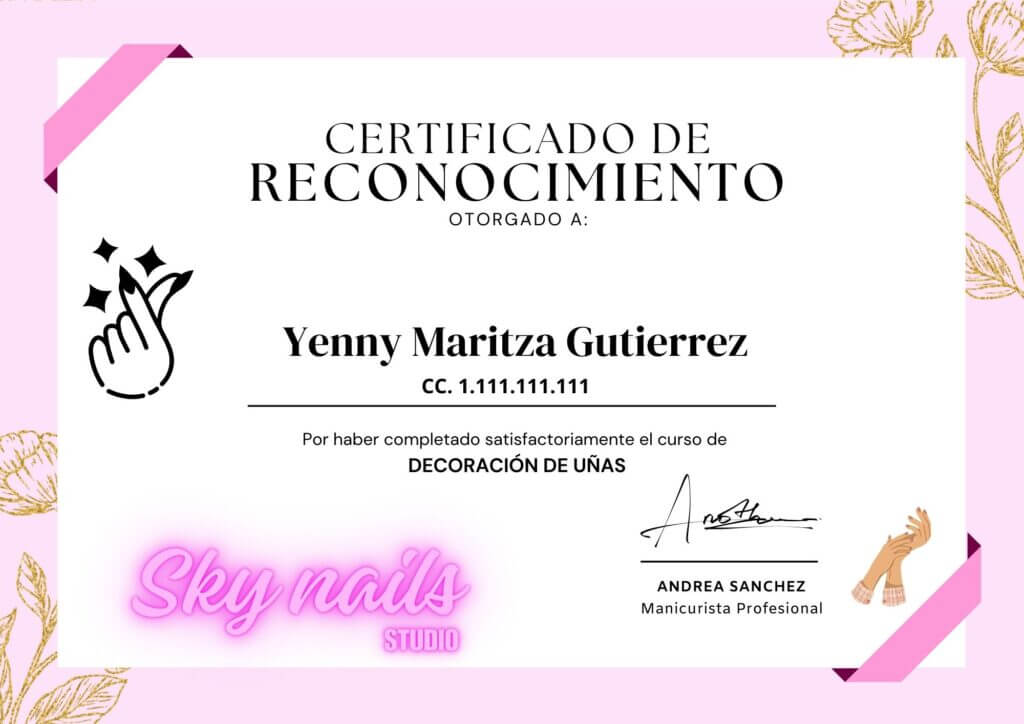 Certificado curso decoración de uñas